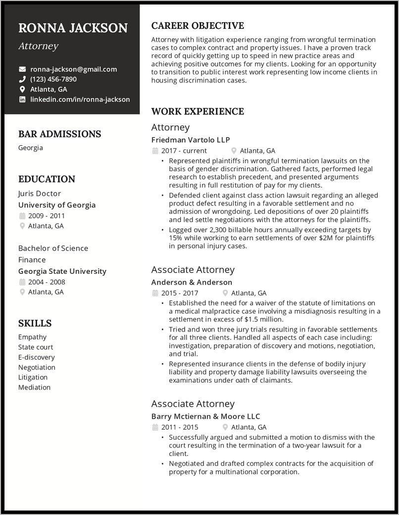 Resume Summary Examples For Lawyers