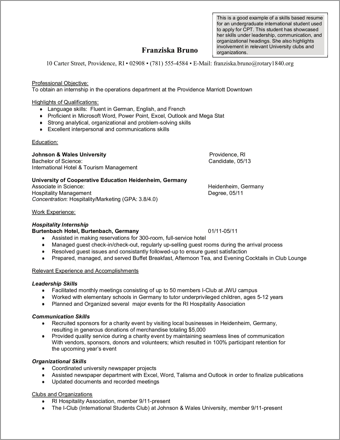 Resume Summary Examples Interntional Student