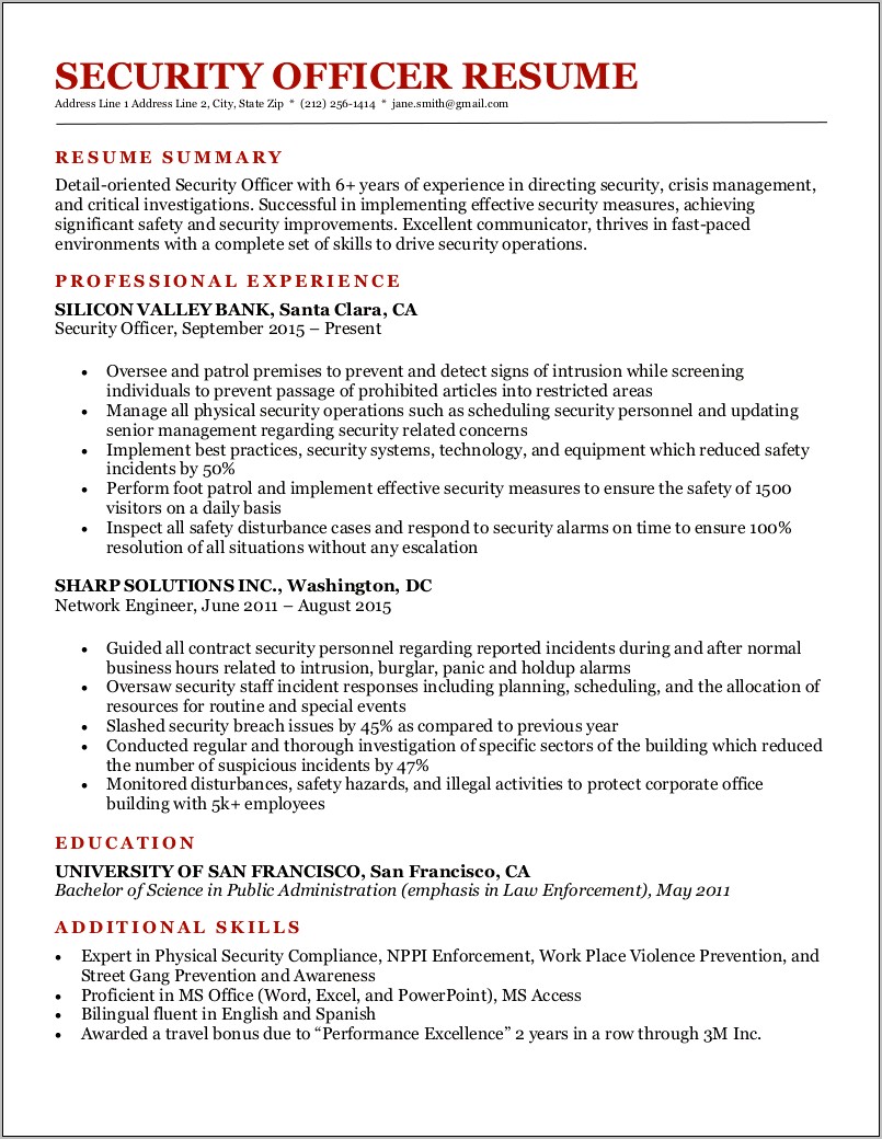 Resume Summary Examples Law Enforcement