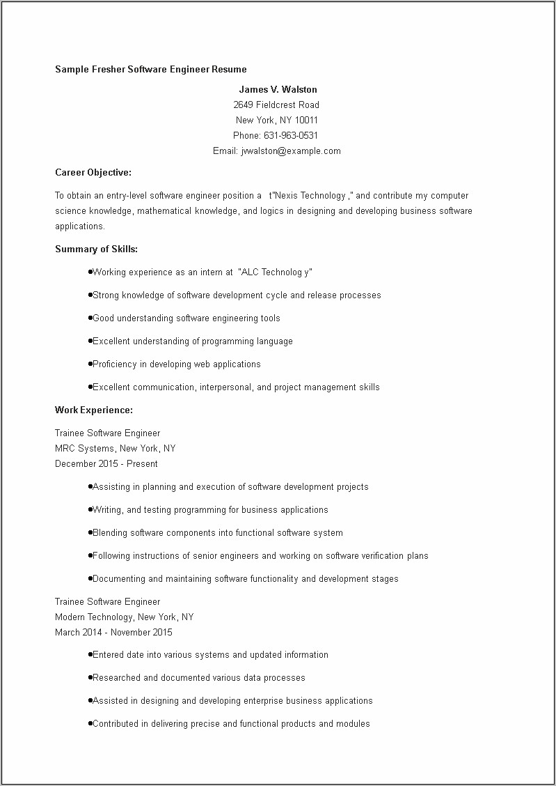 Resume Summary Examples Software Engineer