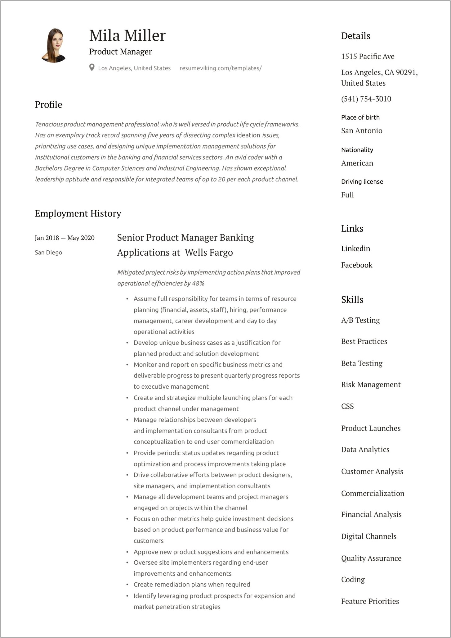 Resume Summary For Product Manager