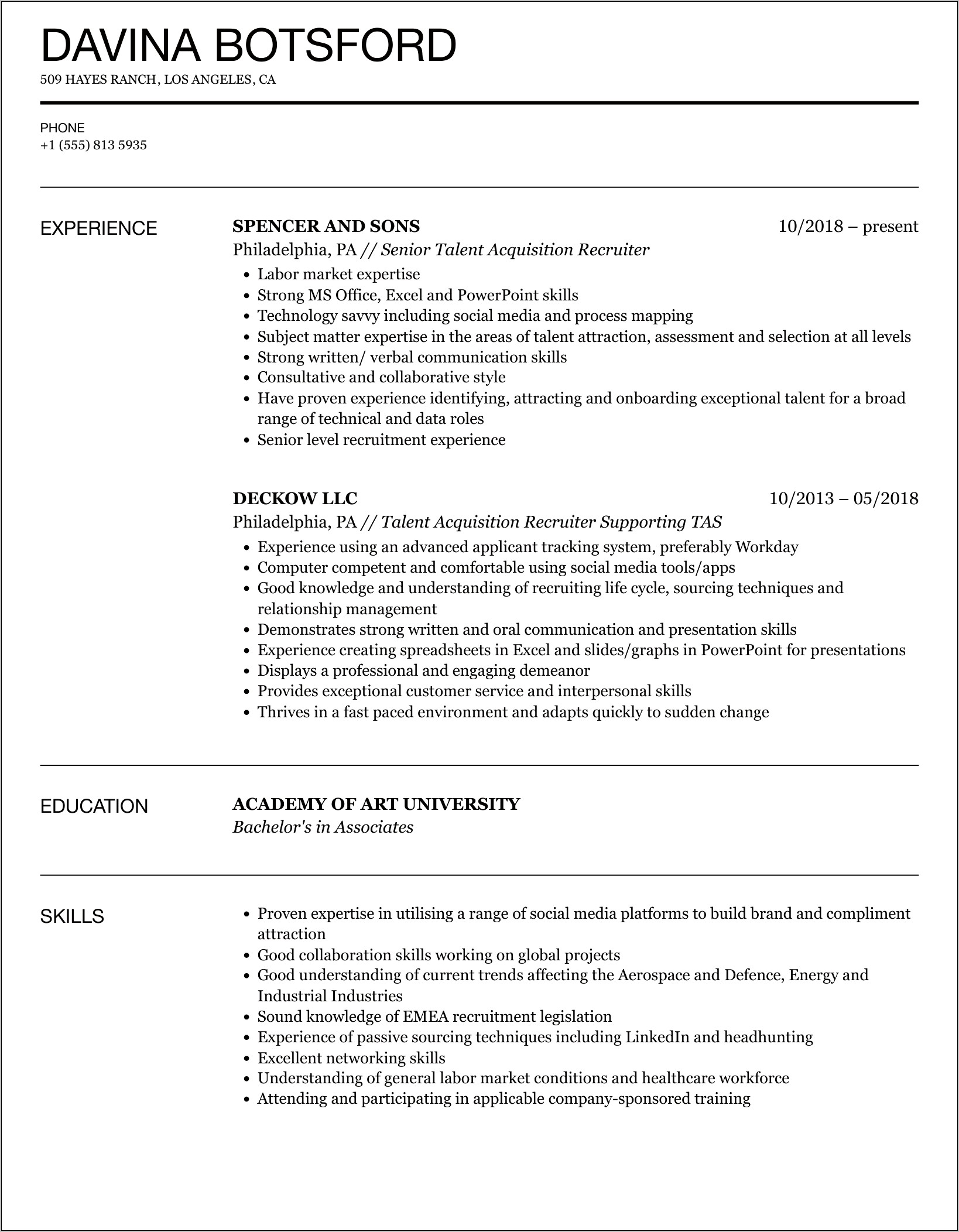 Resume Summary Objective For Recruiter