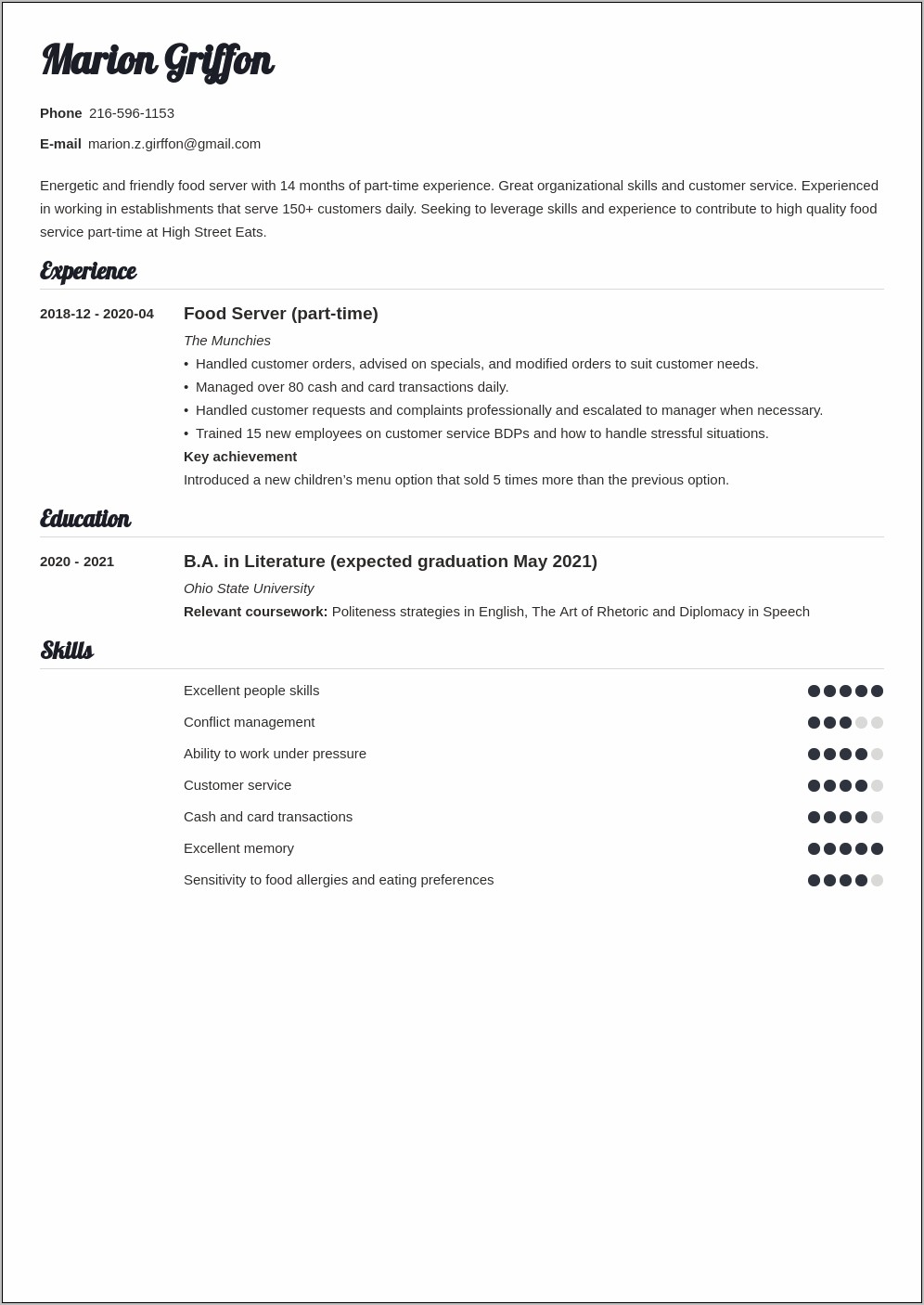 Resume Template For Casual Jobs