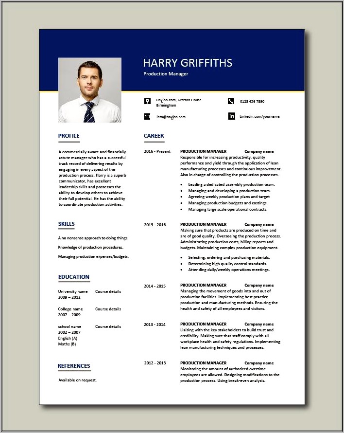 Resume Template For Manufacturing Job