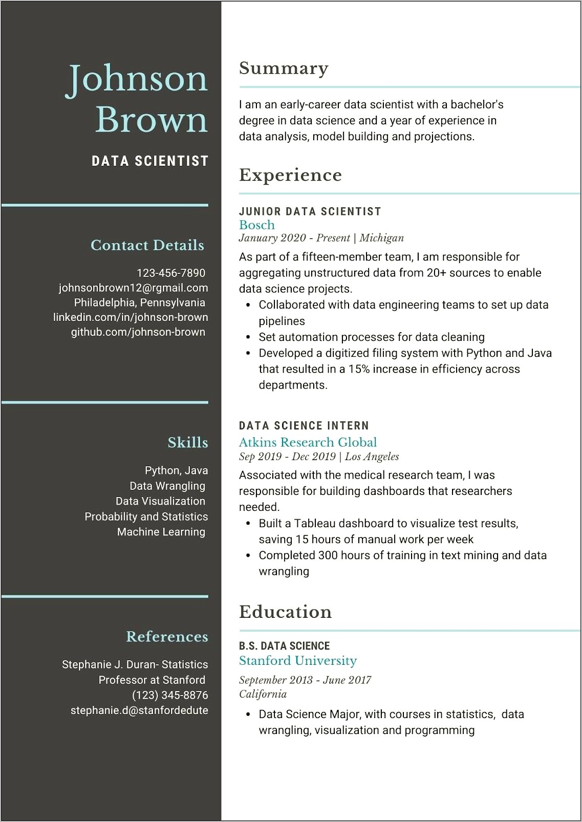 Resume Template For Science Job