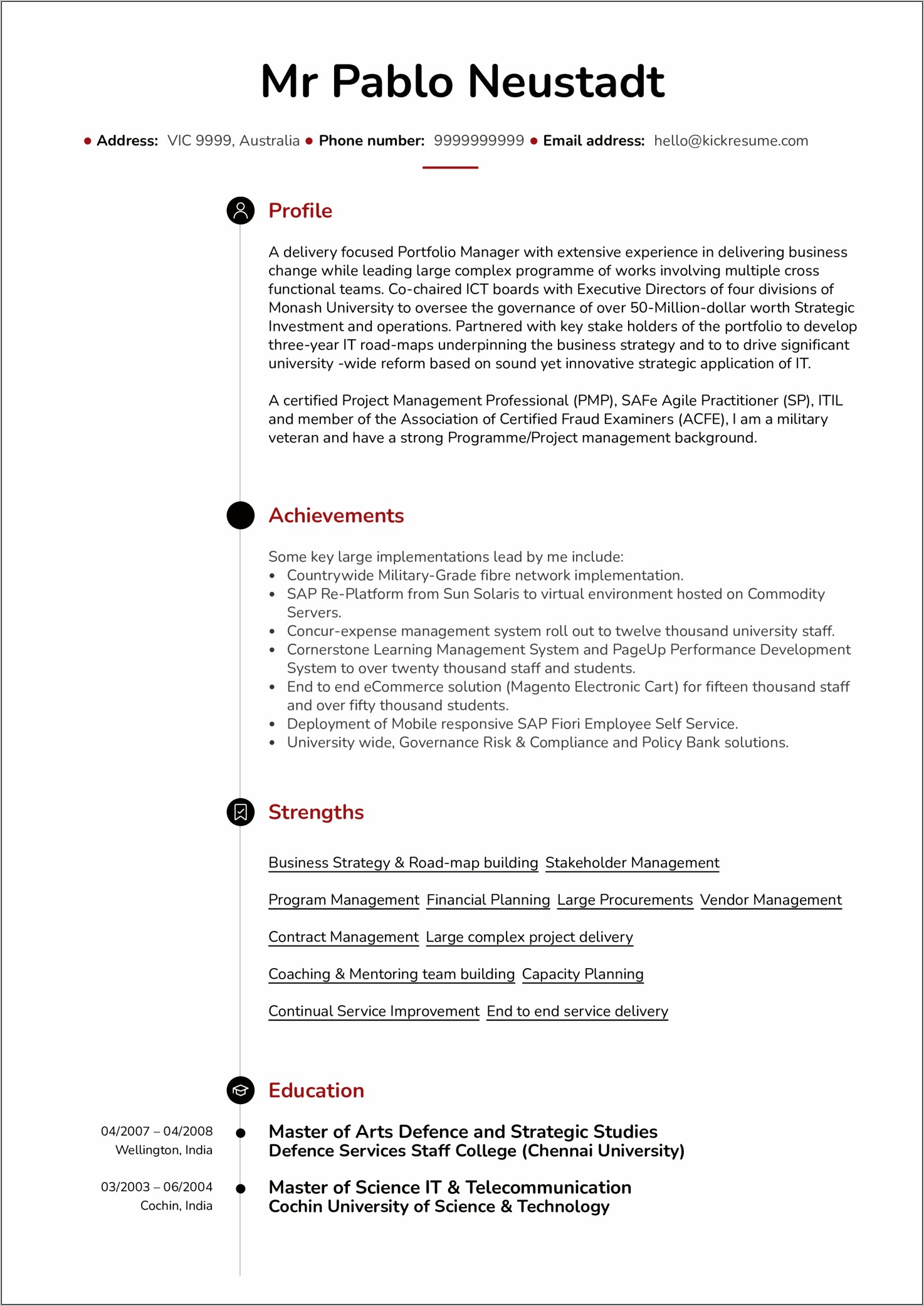 Resume Template Technical Project Manager