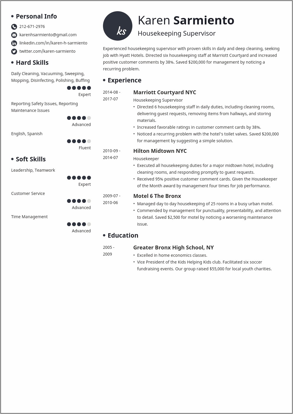 Resume Templates For Housekeeping Jobs