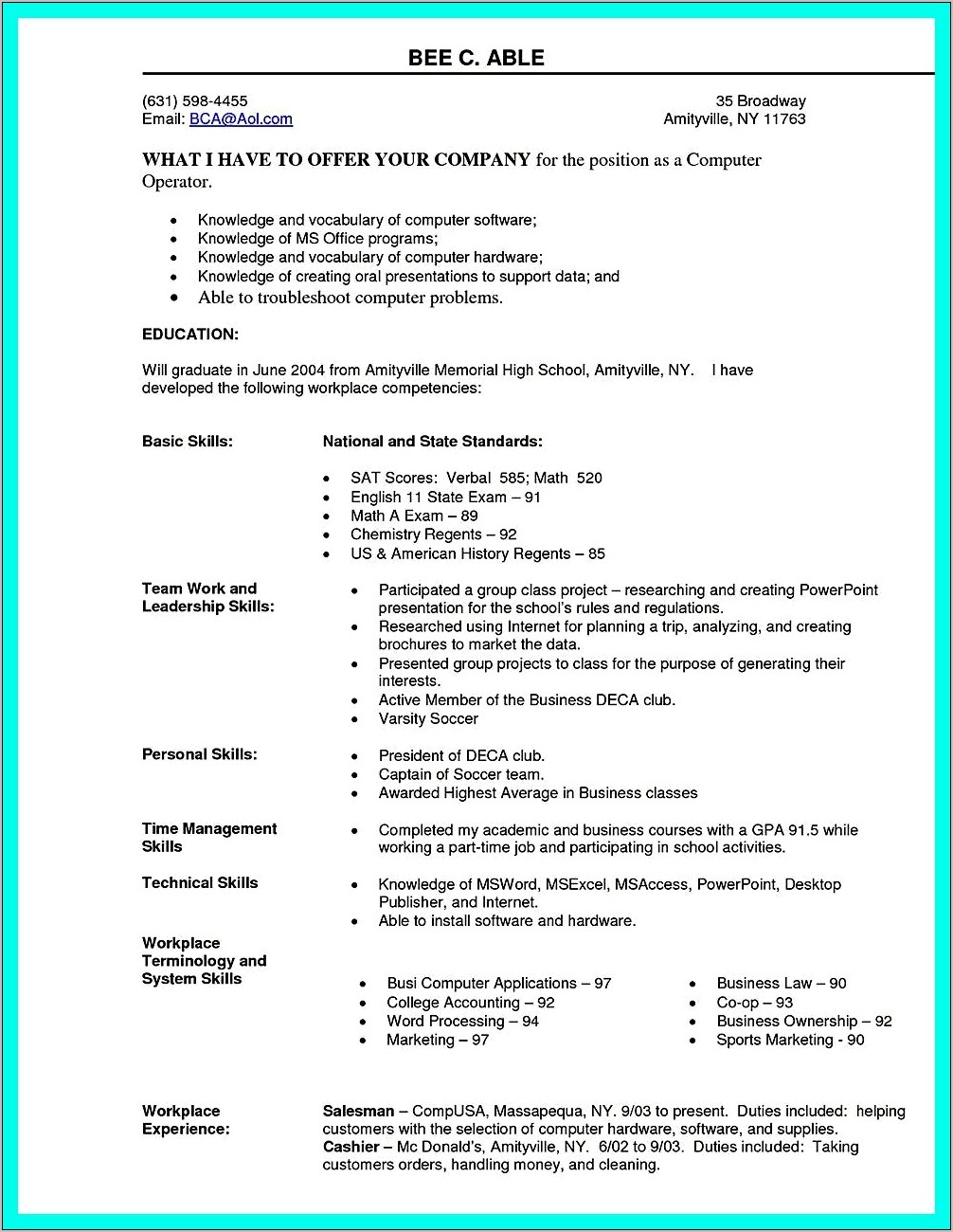 Resume Tips For Computer Skills