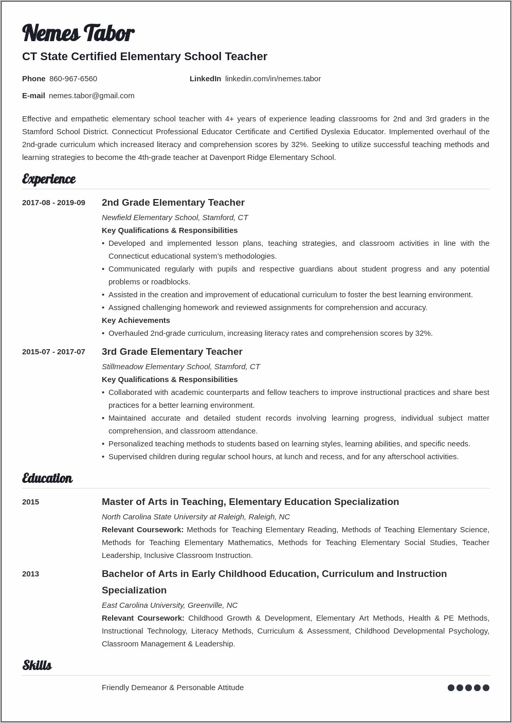 Resume Title Examples For Teachers