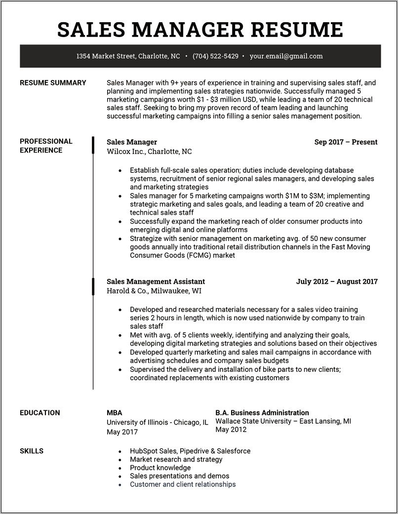 Resume Title For Marketing Manager