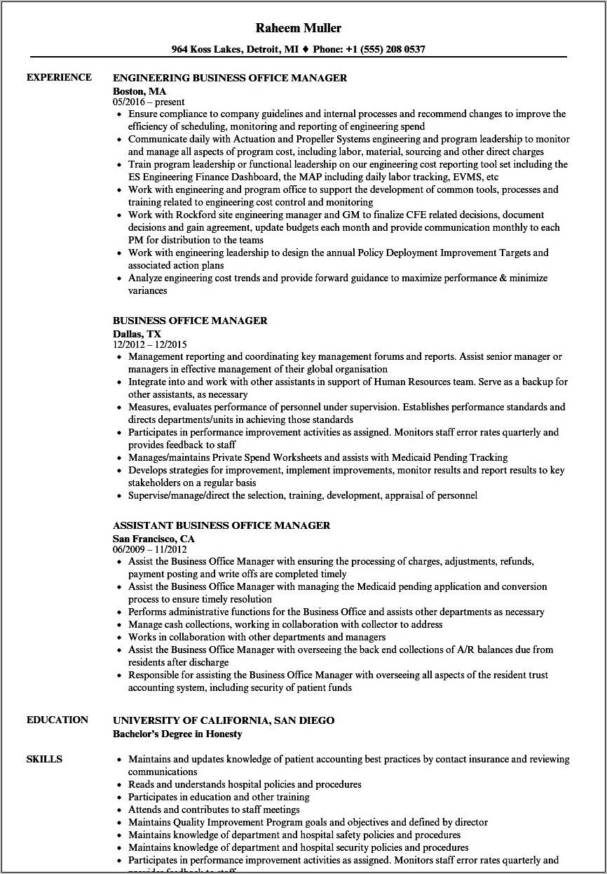 Resume Titles For Office Manager