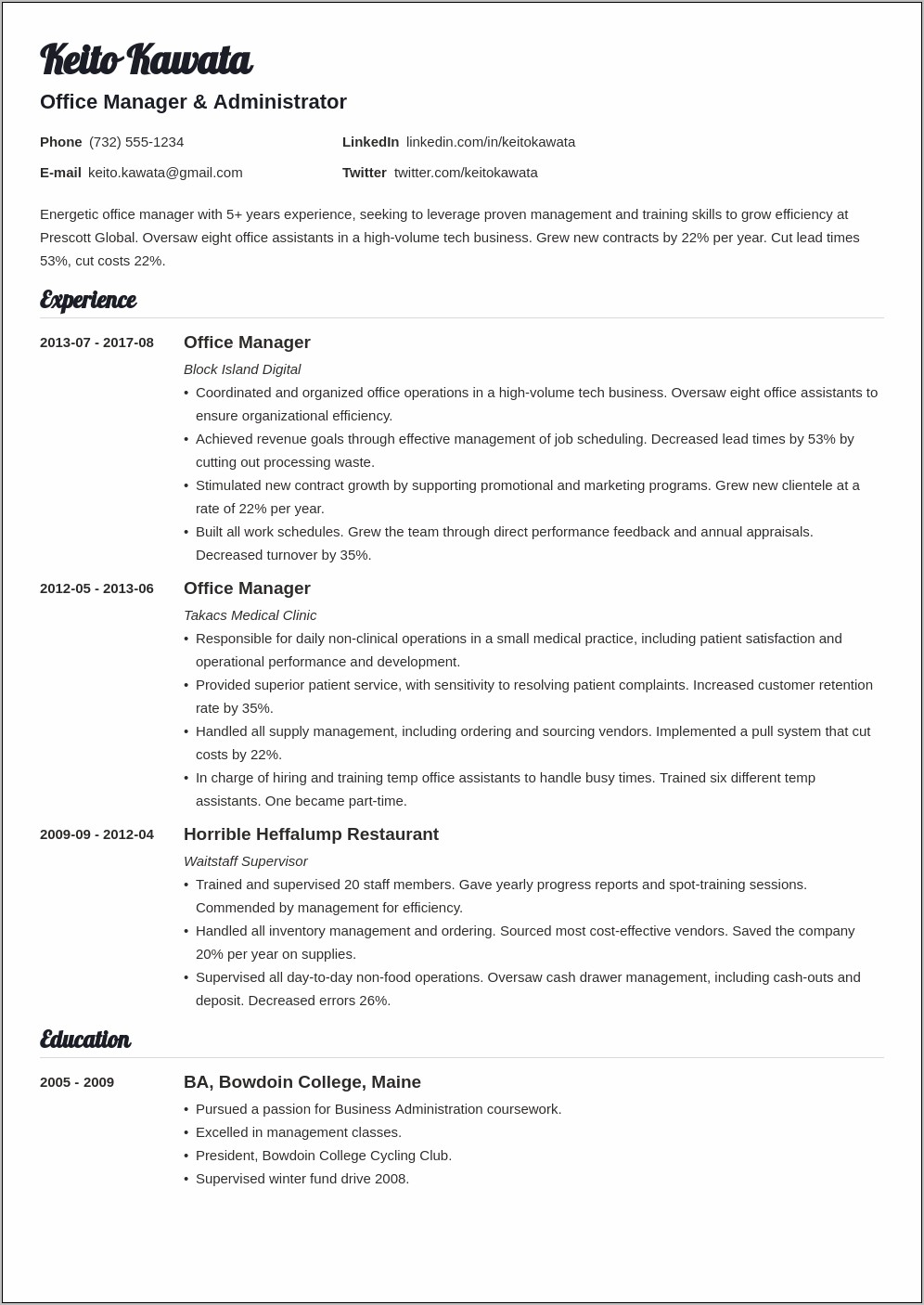 Resume Verbiage For Office Manager