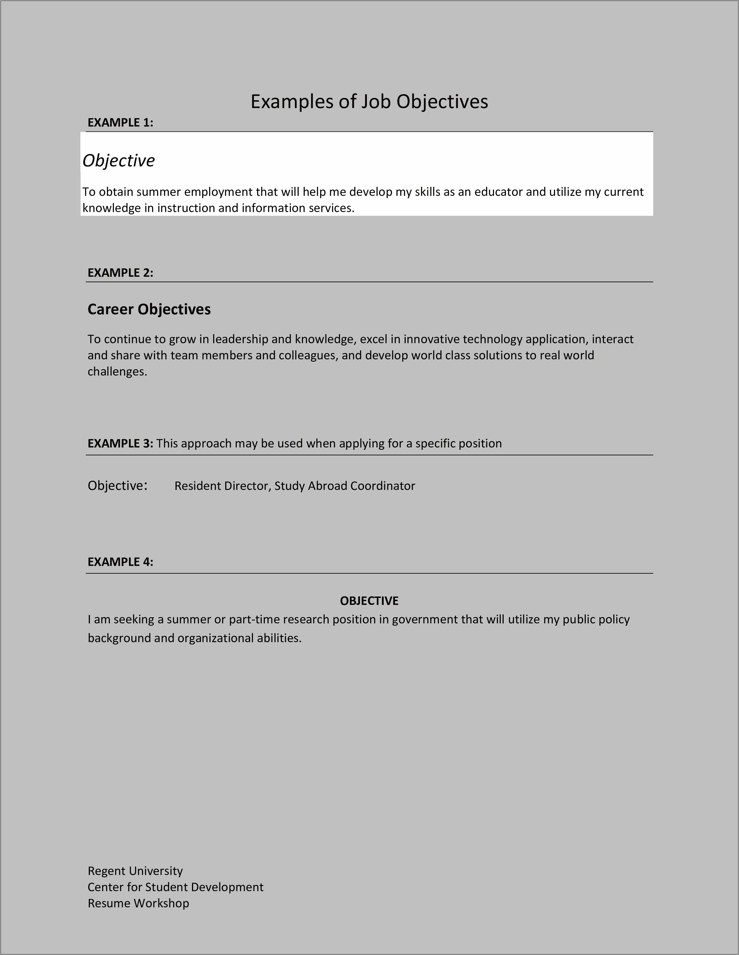Resume With An Objective Example