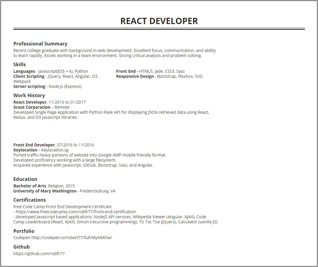 Resume With Salary History Example