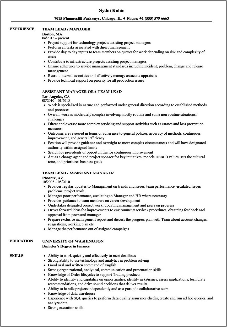 Resume Wording Manage Direct Lead