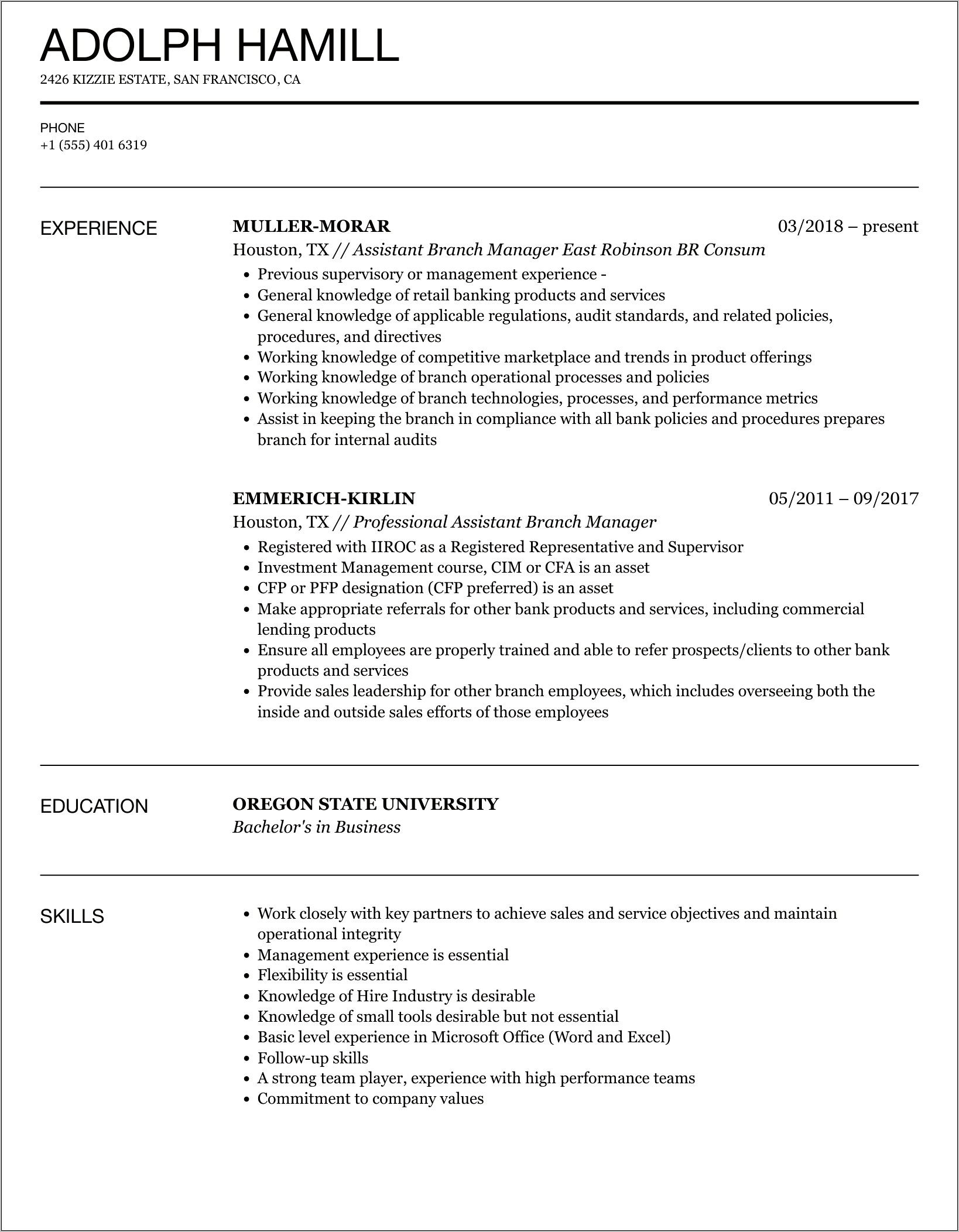 Resume Words For Assistant Manager