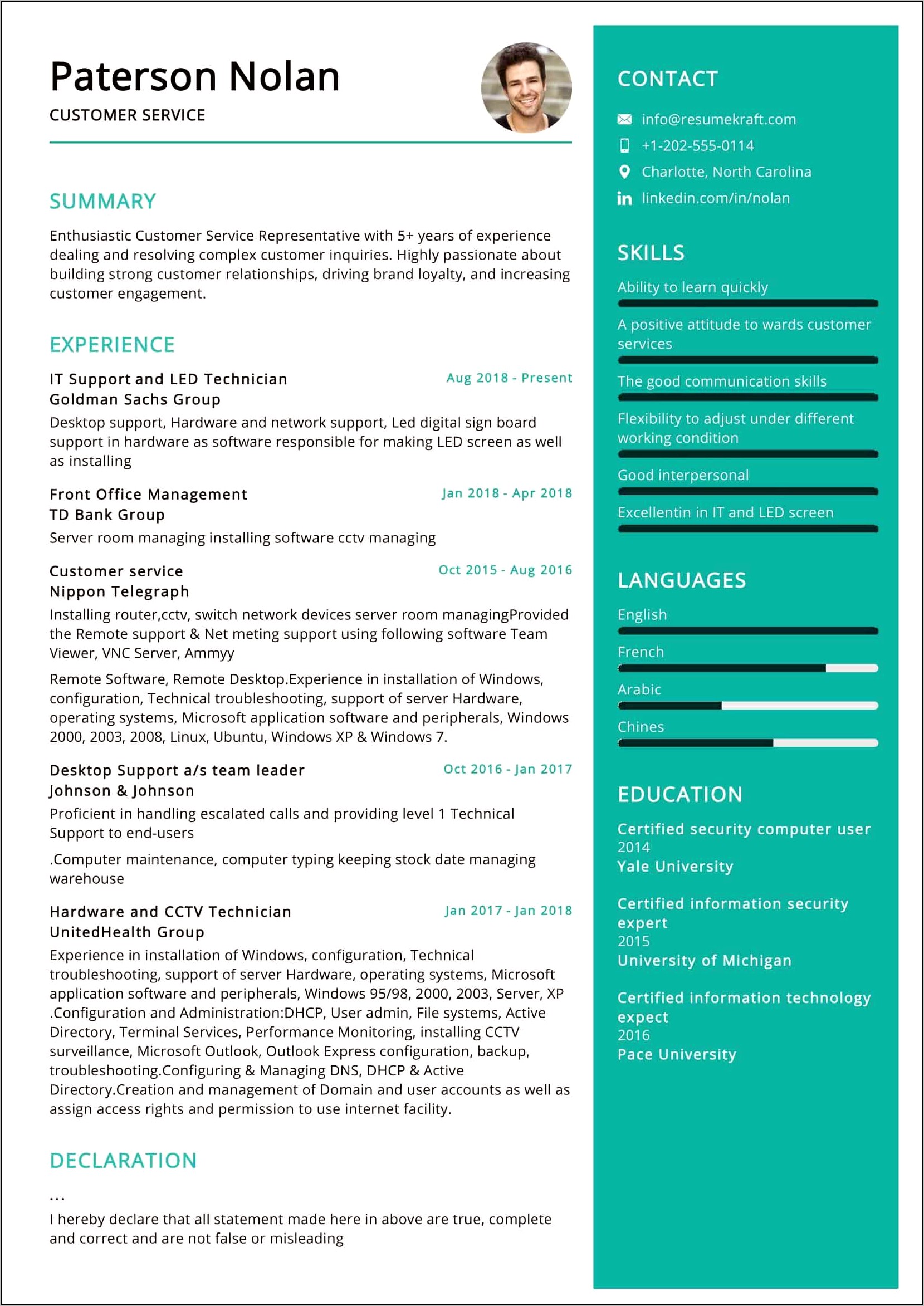 Resume Writing Sample Customer Service