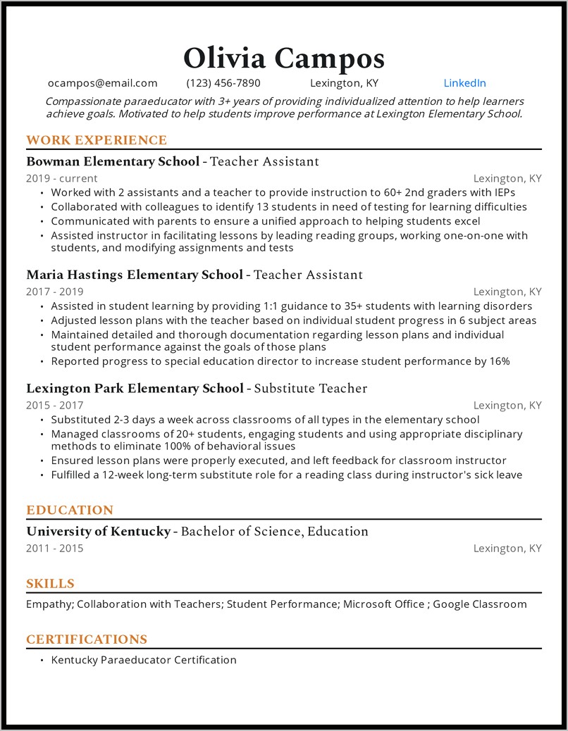 Resumes Example For Reading Skills