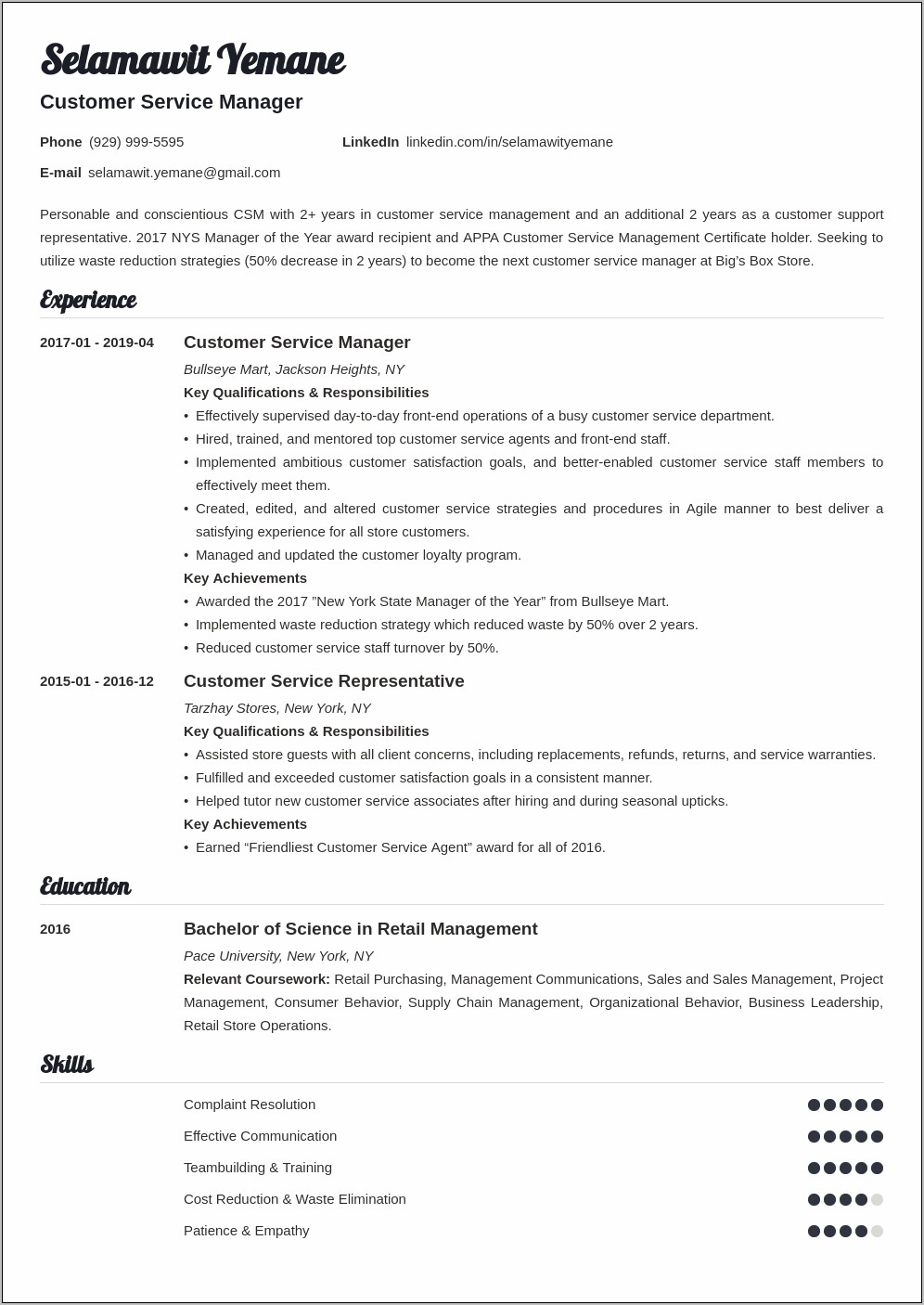 Resumes Examples Business Customer Service