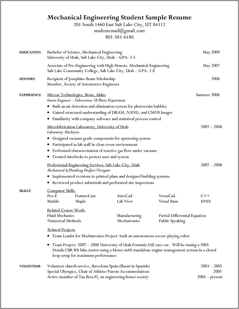 Resumes For College Students Objective