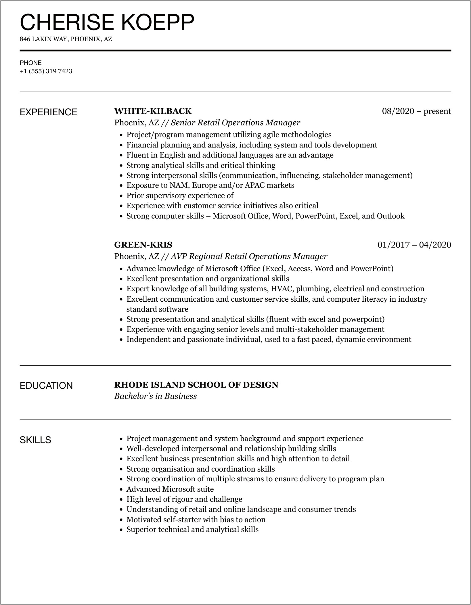 Retail Banking Operations Manager Resume