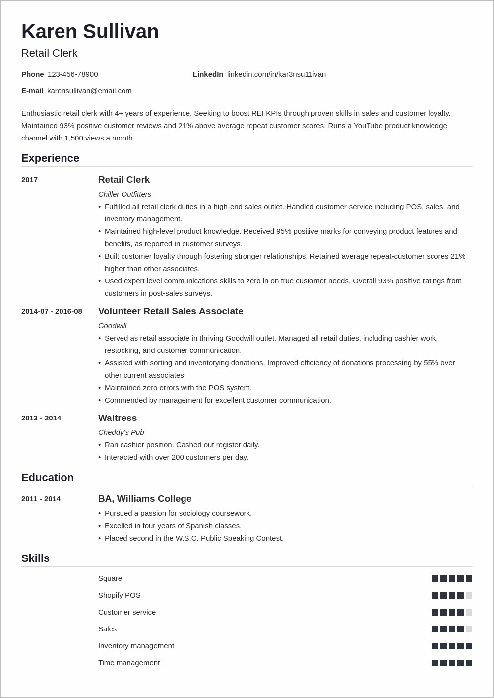 Retail Experience Skills On Resume