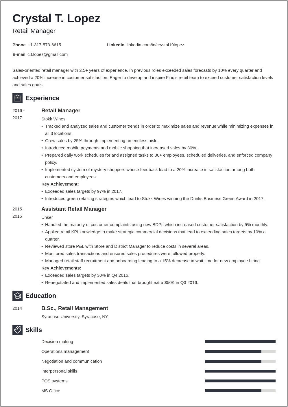 Retail Job Resume Objective Sample