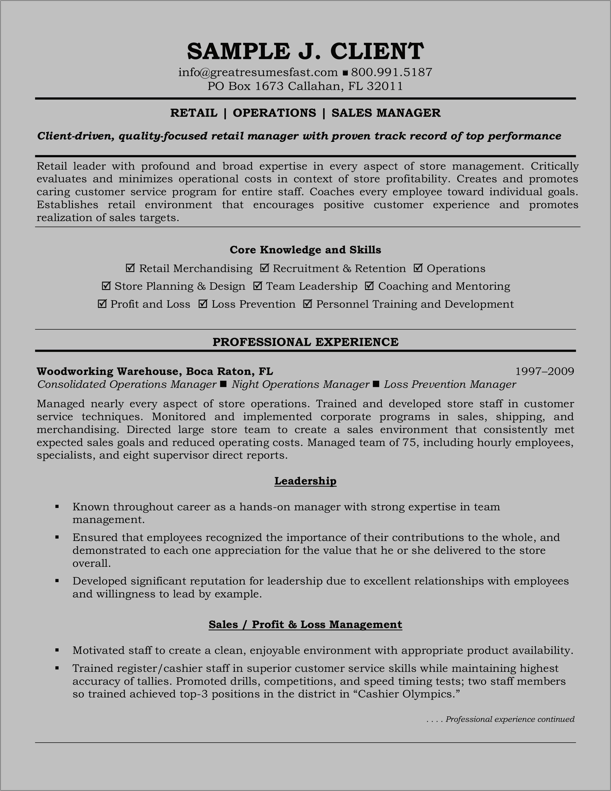 Retail Organizational Development Manager Resume