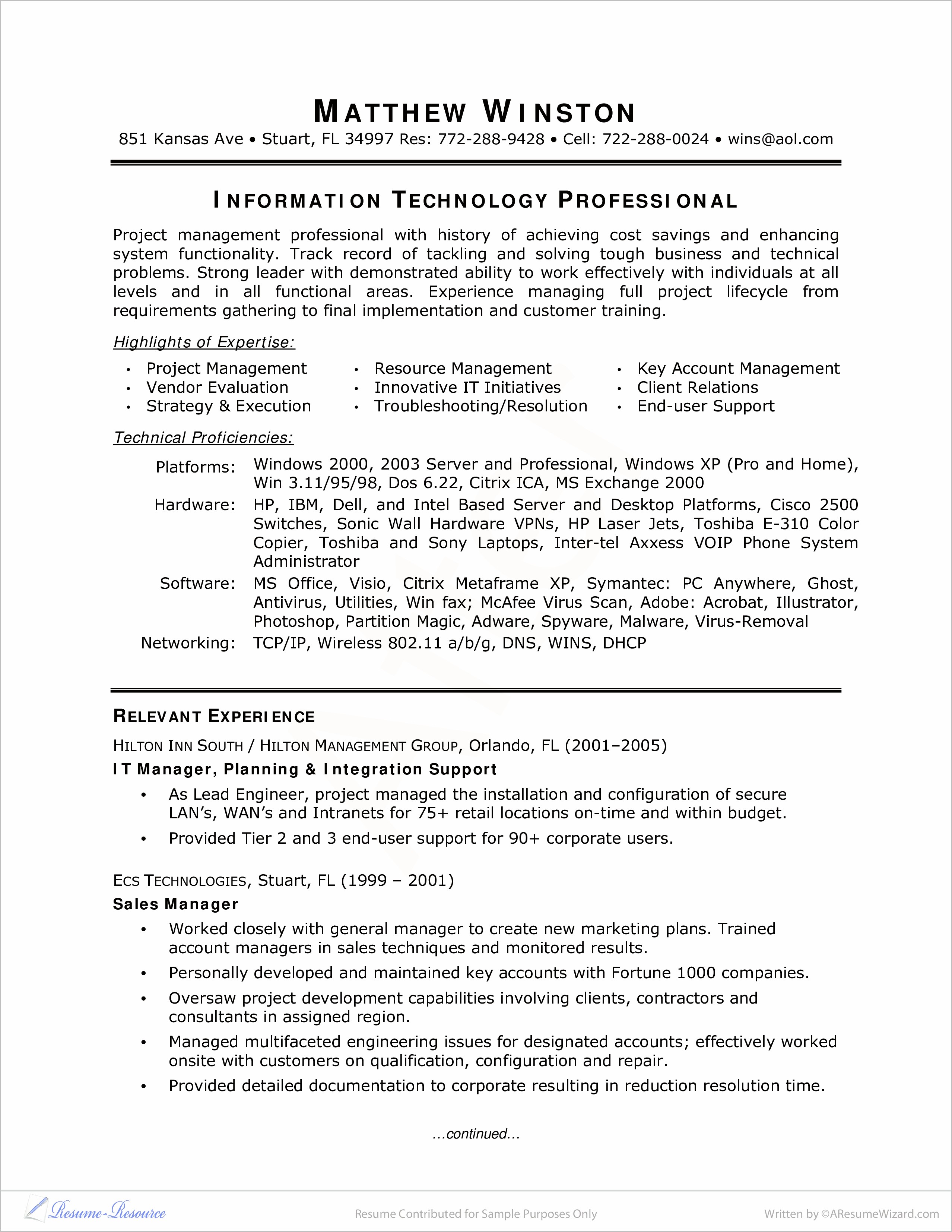 Retail Project Manager Resume Sample