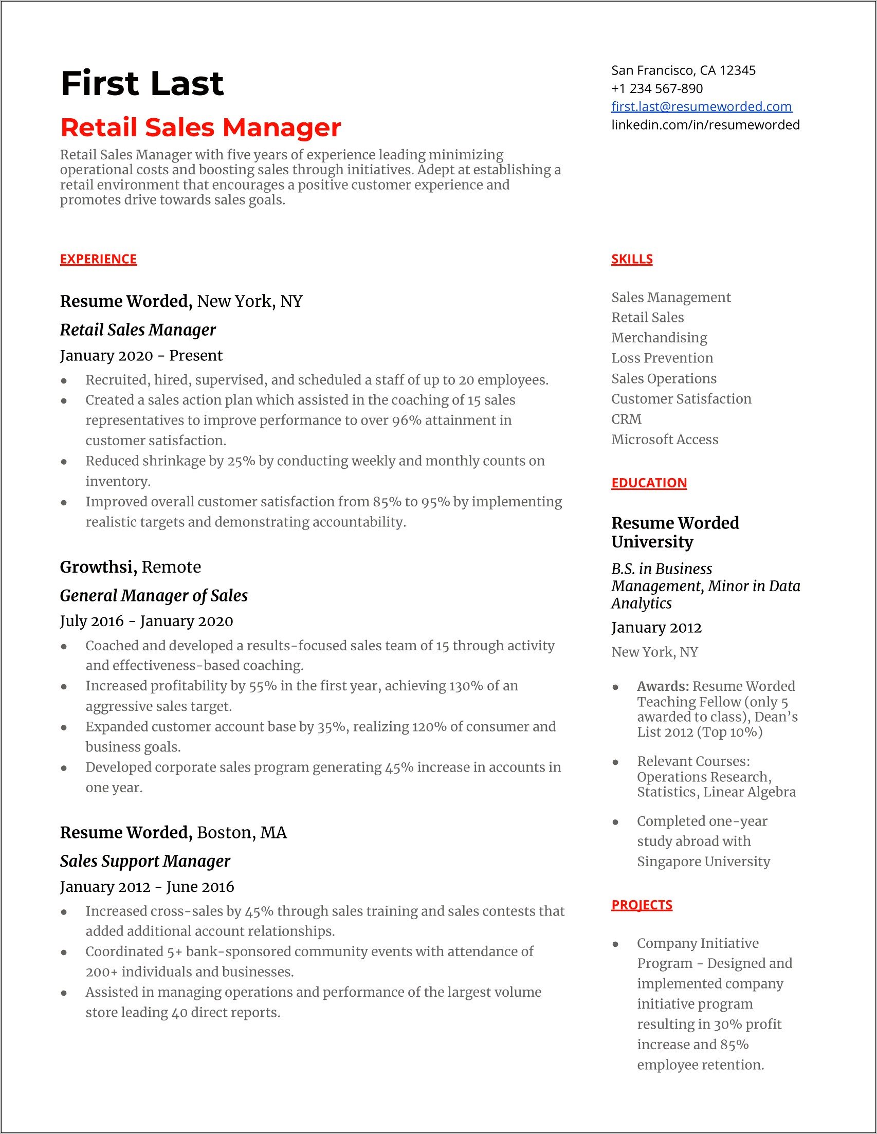 Retail Resume No Experience Sample