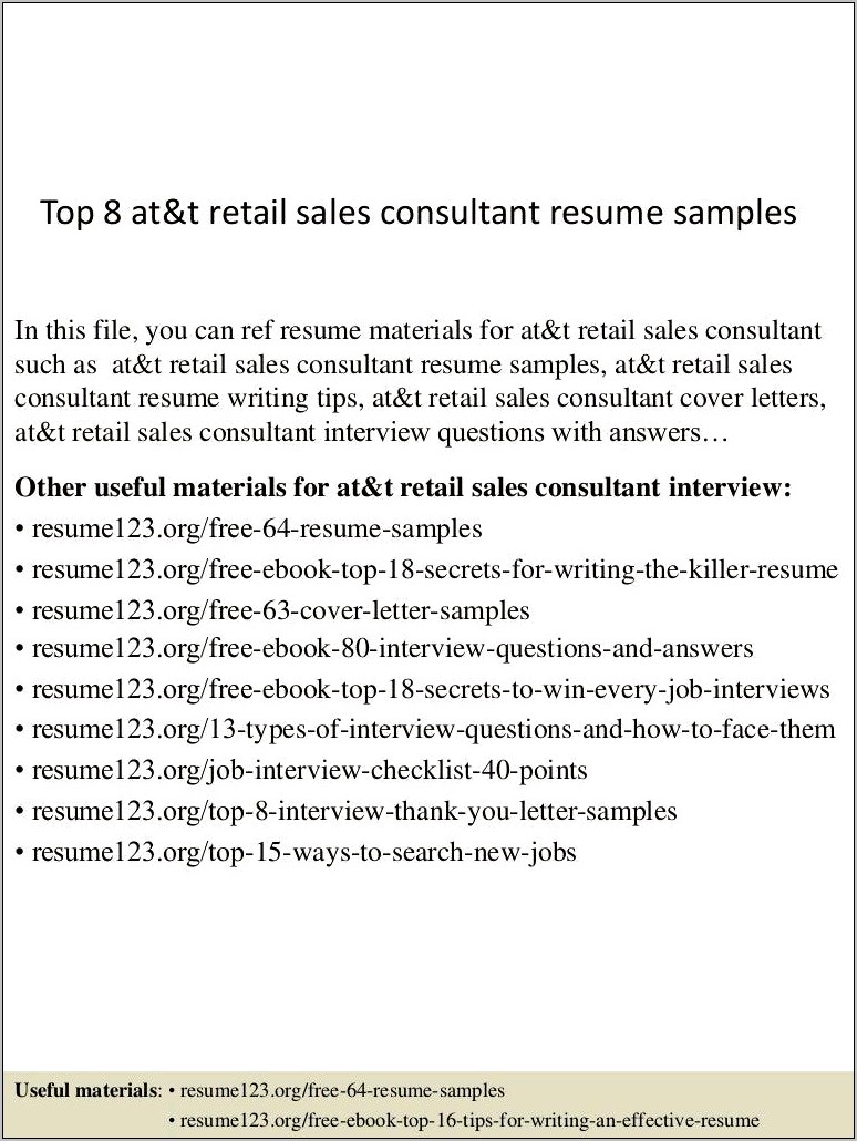 Retail Sales Consultant Resume Sample