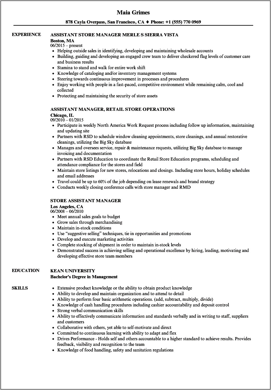 Retail Sales Manager Resume Examples