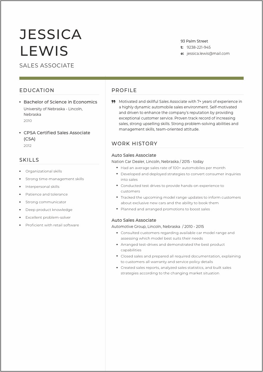 Retail Sales Representative Resume Objective