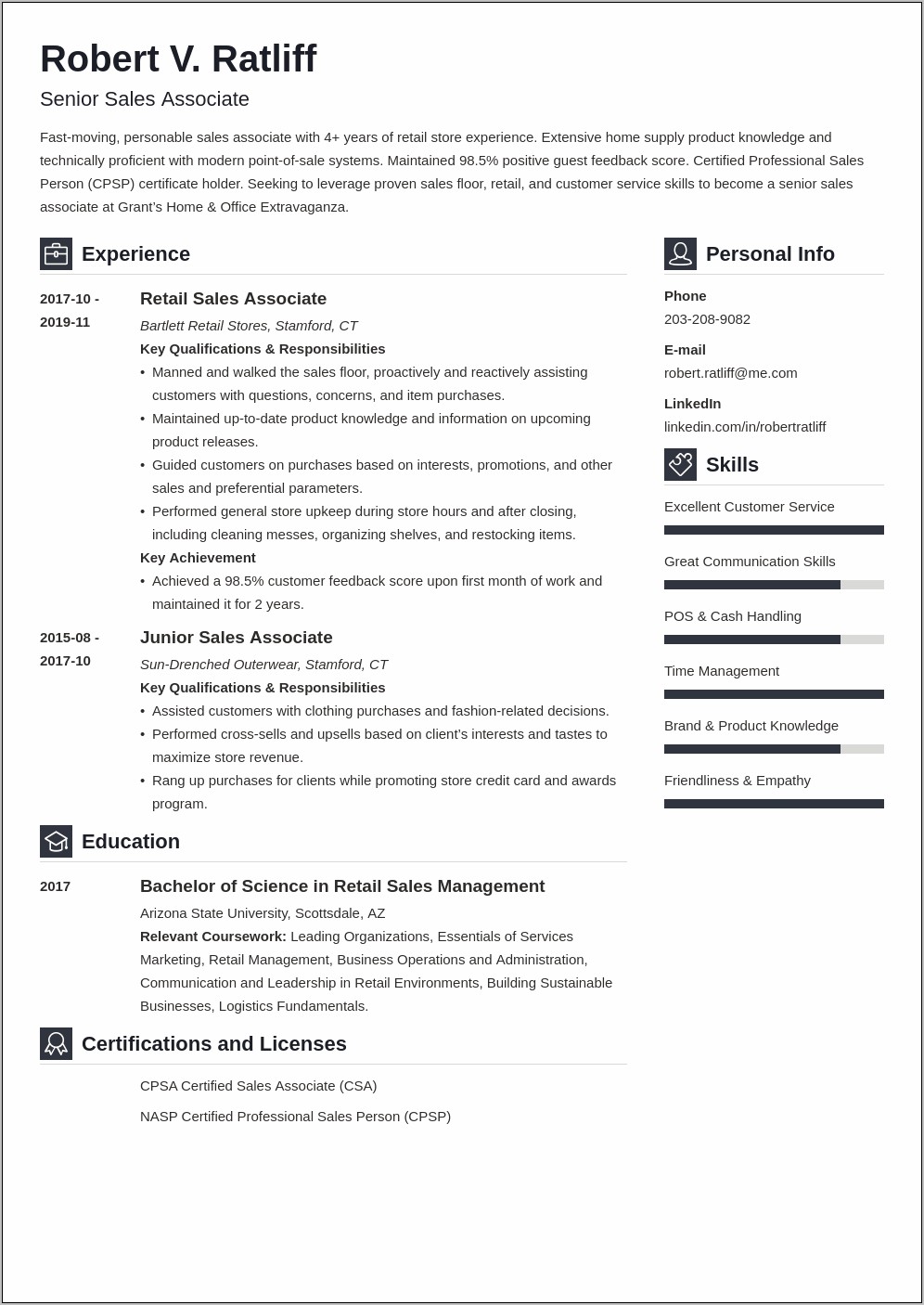 Retail Sales Specialist Resume Sample