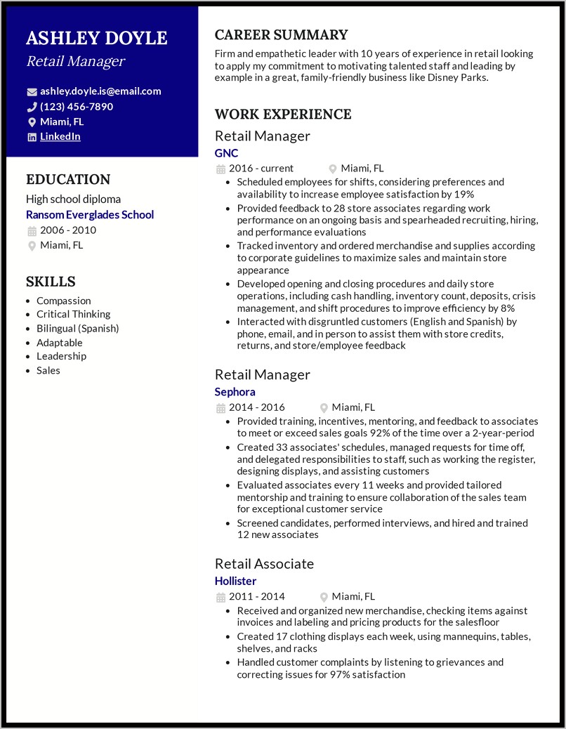 Retail Store Job Description Resume