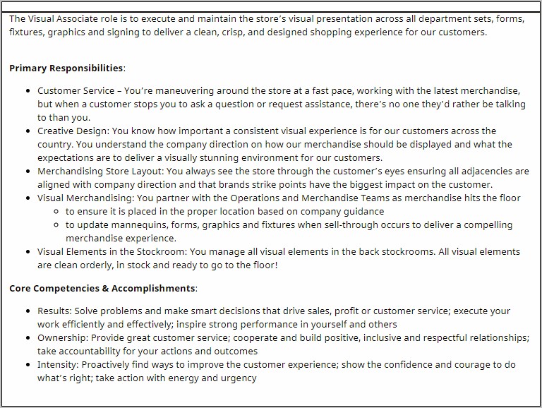 Retail Visual Merchandiser Resume Example