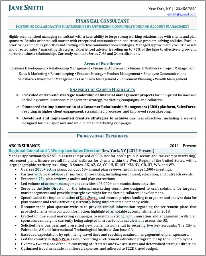 Retirement Financial Planner Resume Samples