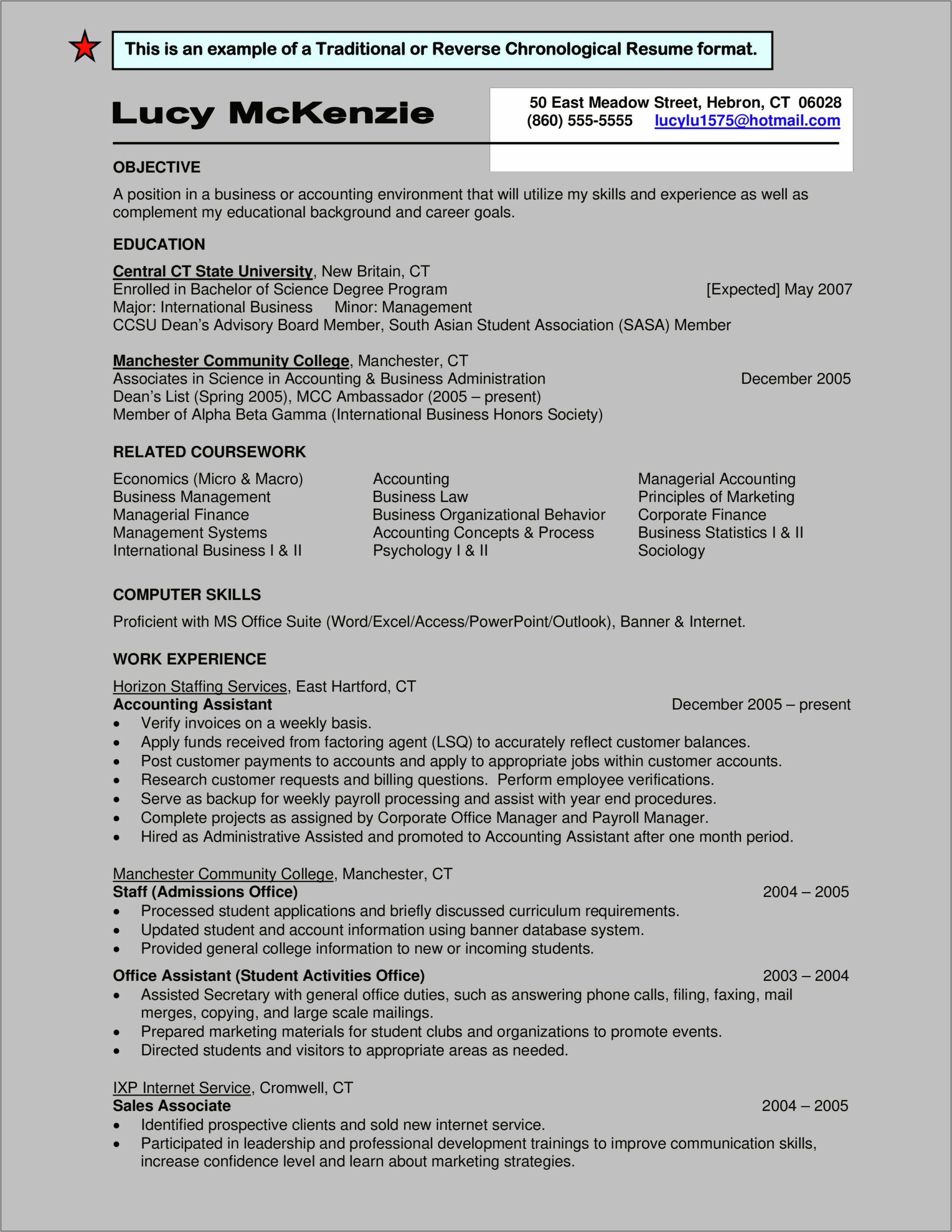 Reverse Chronological Format Resume Example