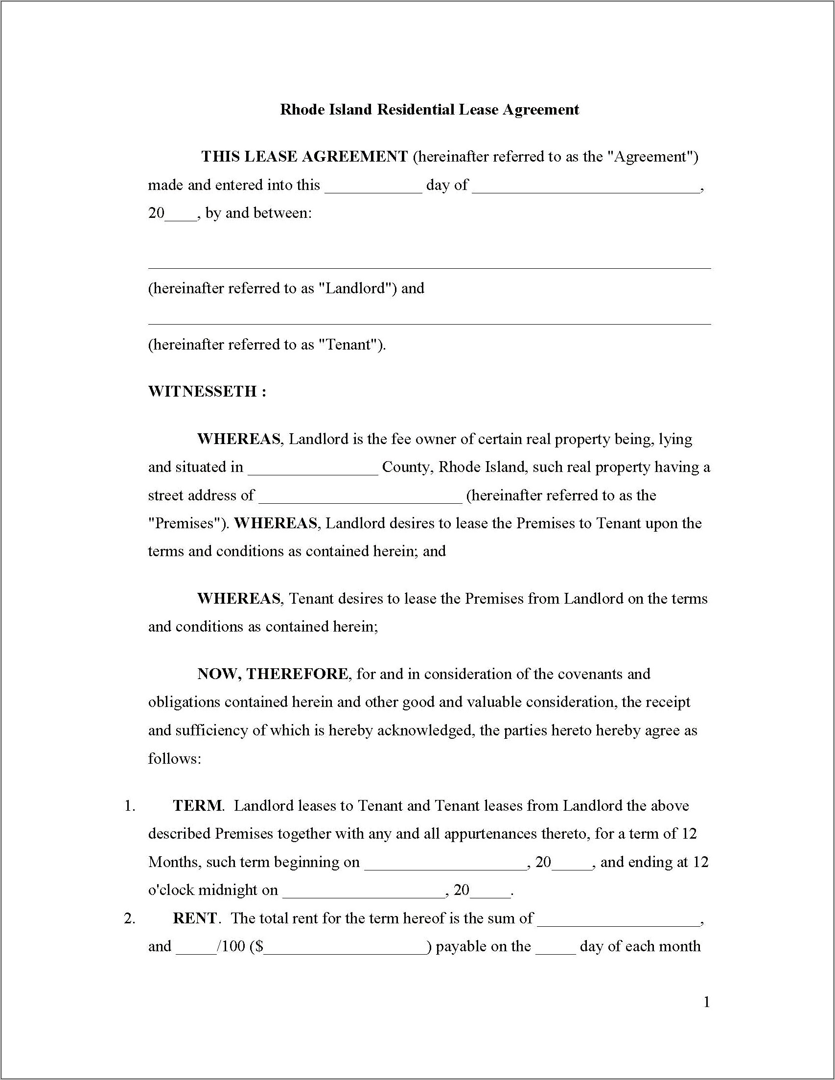 Ri Residential Lease Agreement Template Free Download