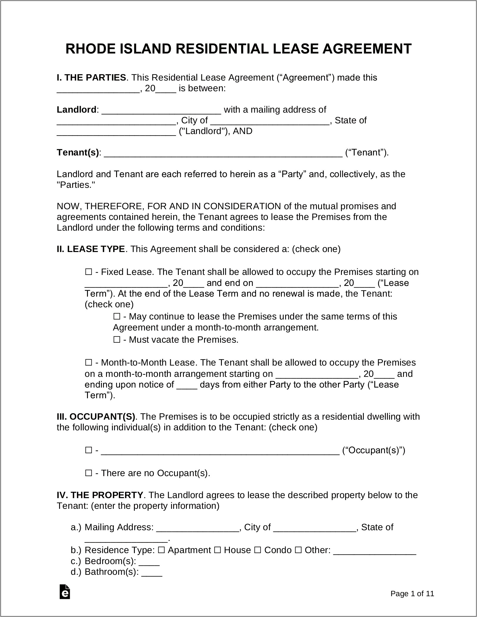 Ri Residential Lease Agreement Template Pdf Free Download