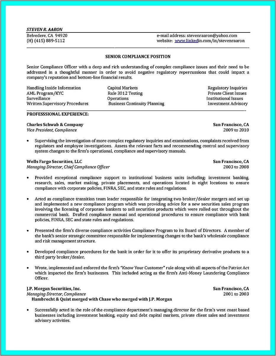 Risk And Compliance Manager Resume