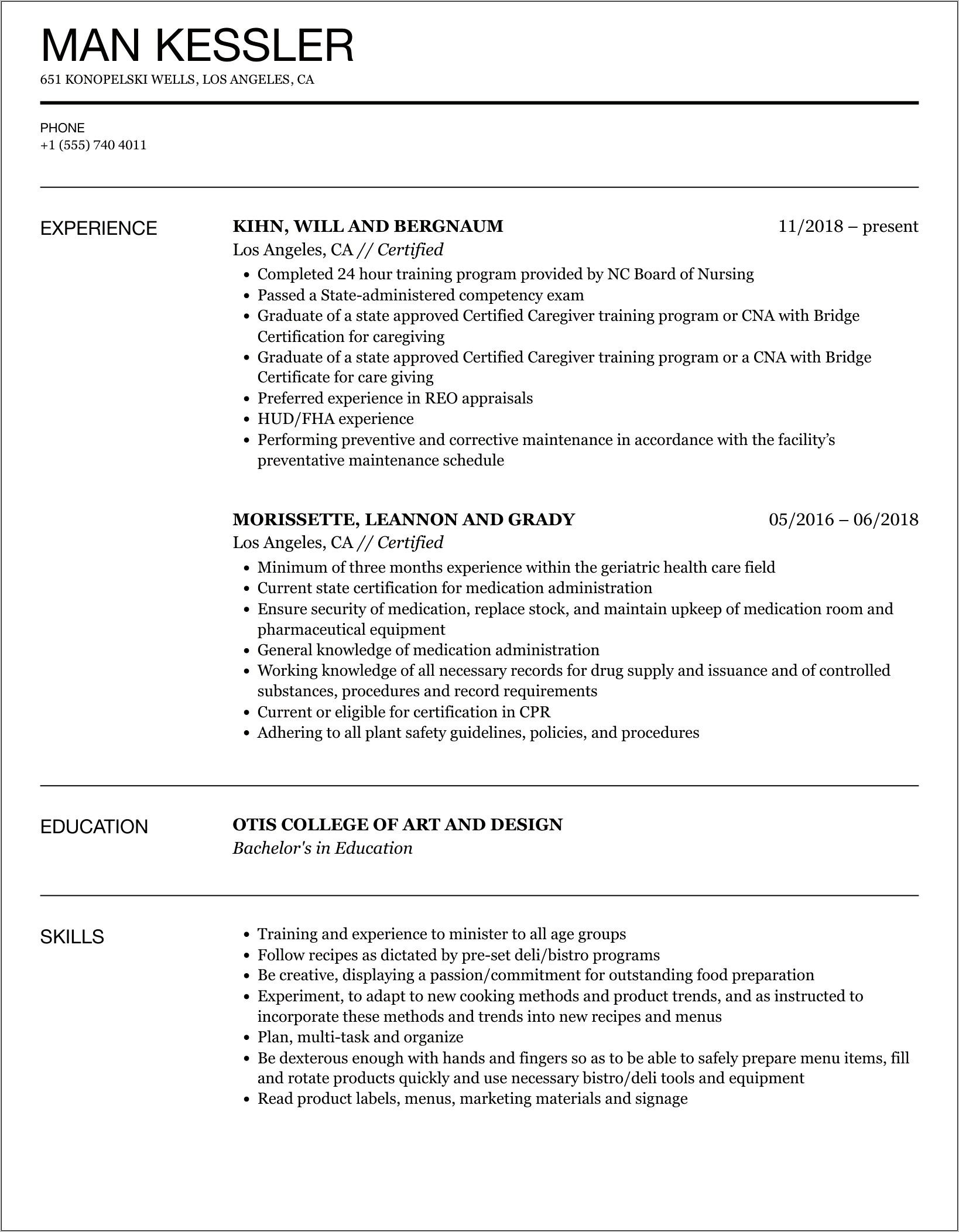 Rm Cm Certified Sample Resume