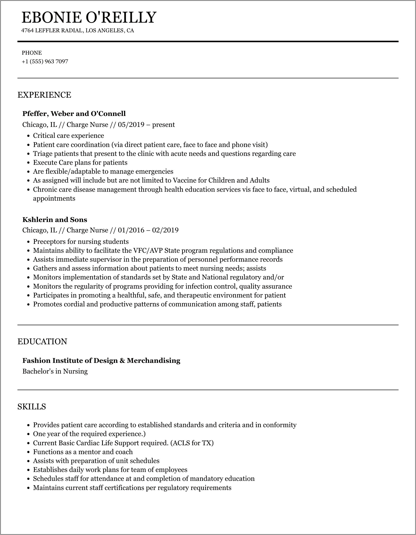 Rn Charge Nurse Resume Examples