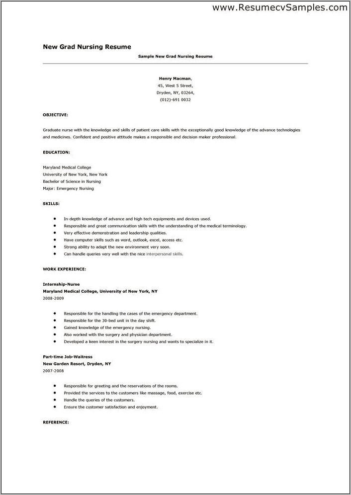 Rn New Grad Resume Objective