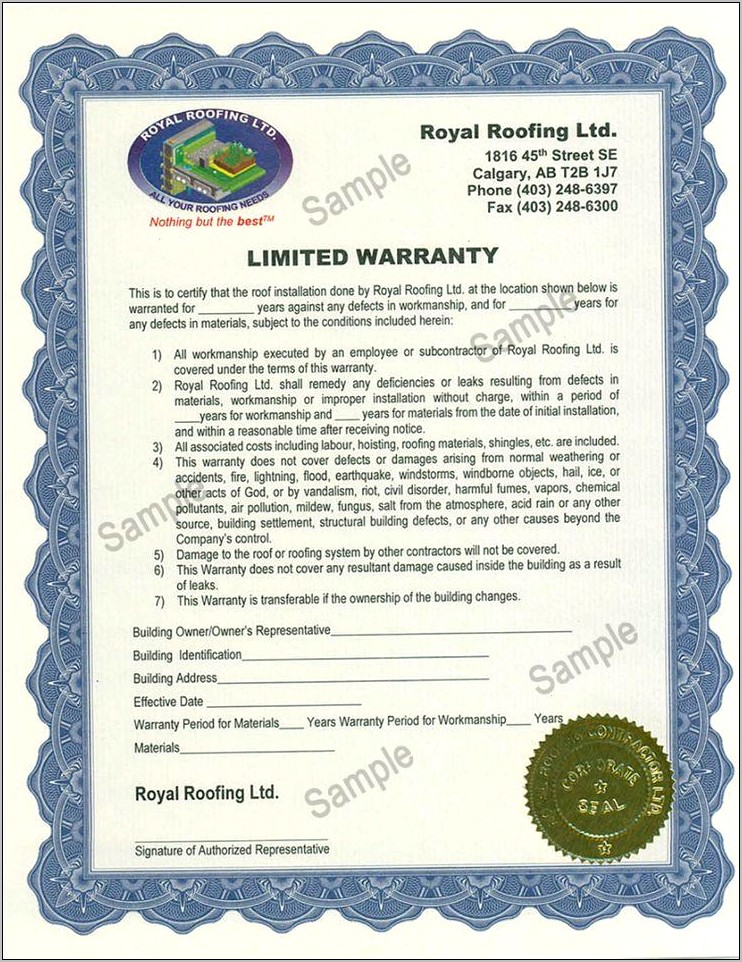 Roofing Warranty Letter Template Word Doc Free