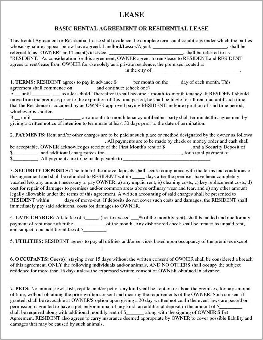 Room Rental Agreement With Utilities Included Free Template