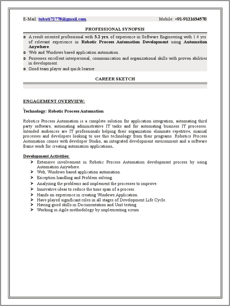 Rpa Uipath Developer Resume Sample