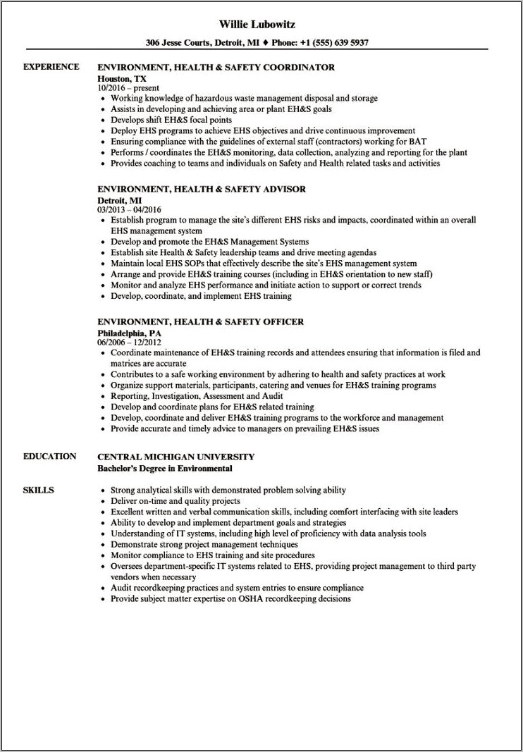 Safety Officer Resume Sample Pdf