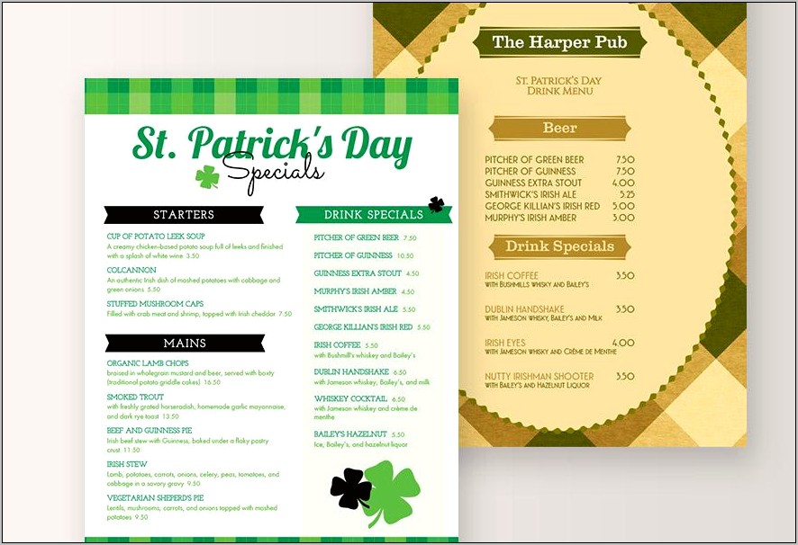 Saint Patrick's Day Menu Free Template Word