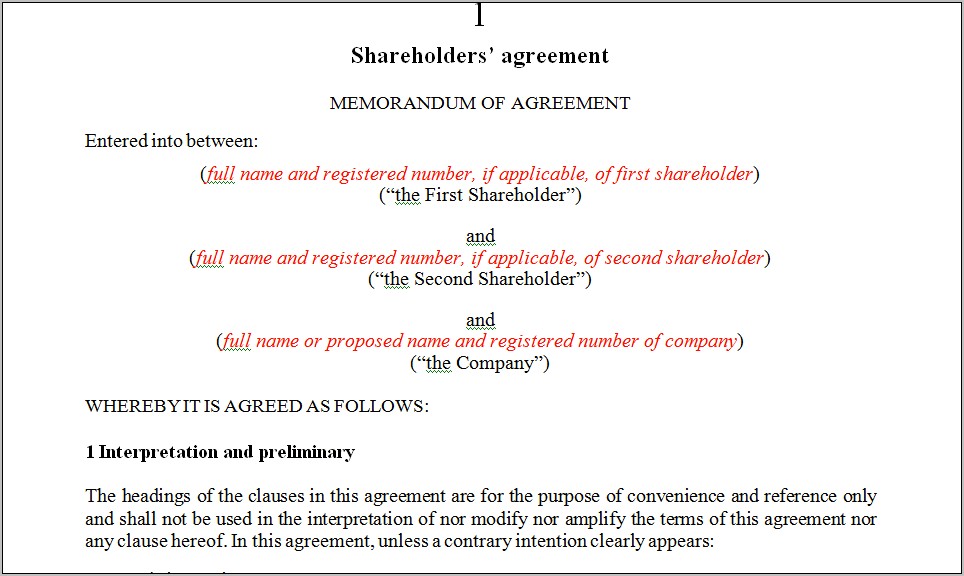 Sale Of Share Agreement Template Free South Africa